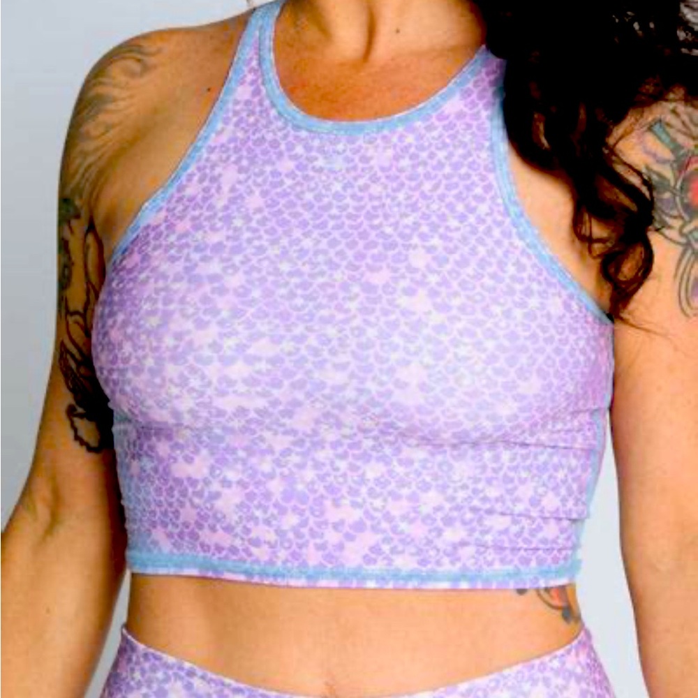 Teeki pink mermaid fairy yoga crop bra top racerback workout recycled